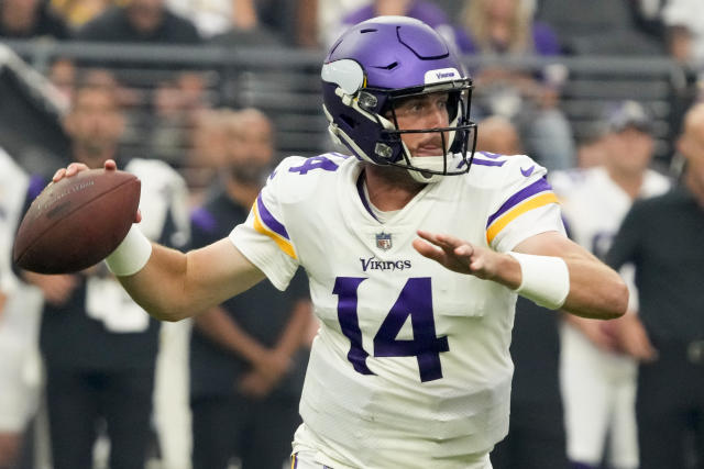 Minnesota Vikings quarterback Nick Mullens (12) passes against the