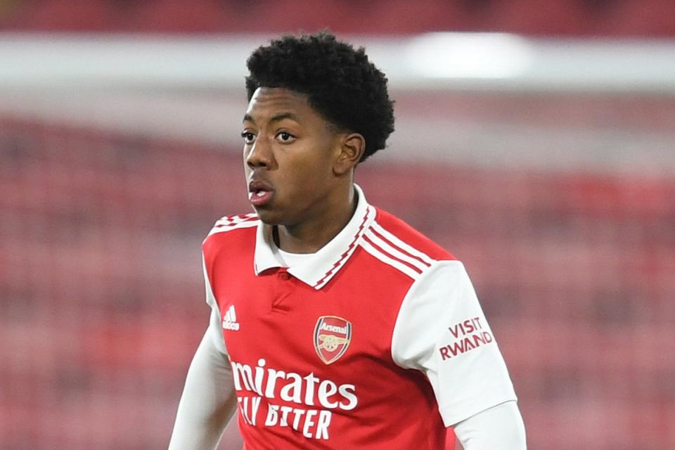 Composure: Myles Lewis-Skelly is another youngster to have trained with the first team (Arsenal FC via Getty Images)