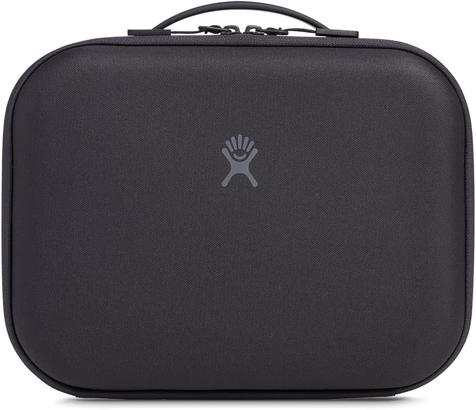 black rectangular lunch box with rounded edges