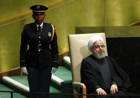 Iran's president Hassan Rouhani sits before addressing the 74th session of the United Nations General Assembly at U.N. headquarters in New York City, New York, U.S.