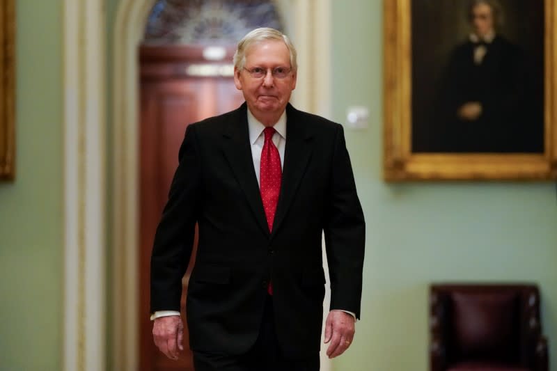 Senate Majority Leader McConnell arrives for the first day of the Trump impeachment trial in Washington