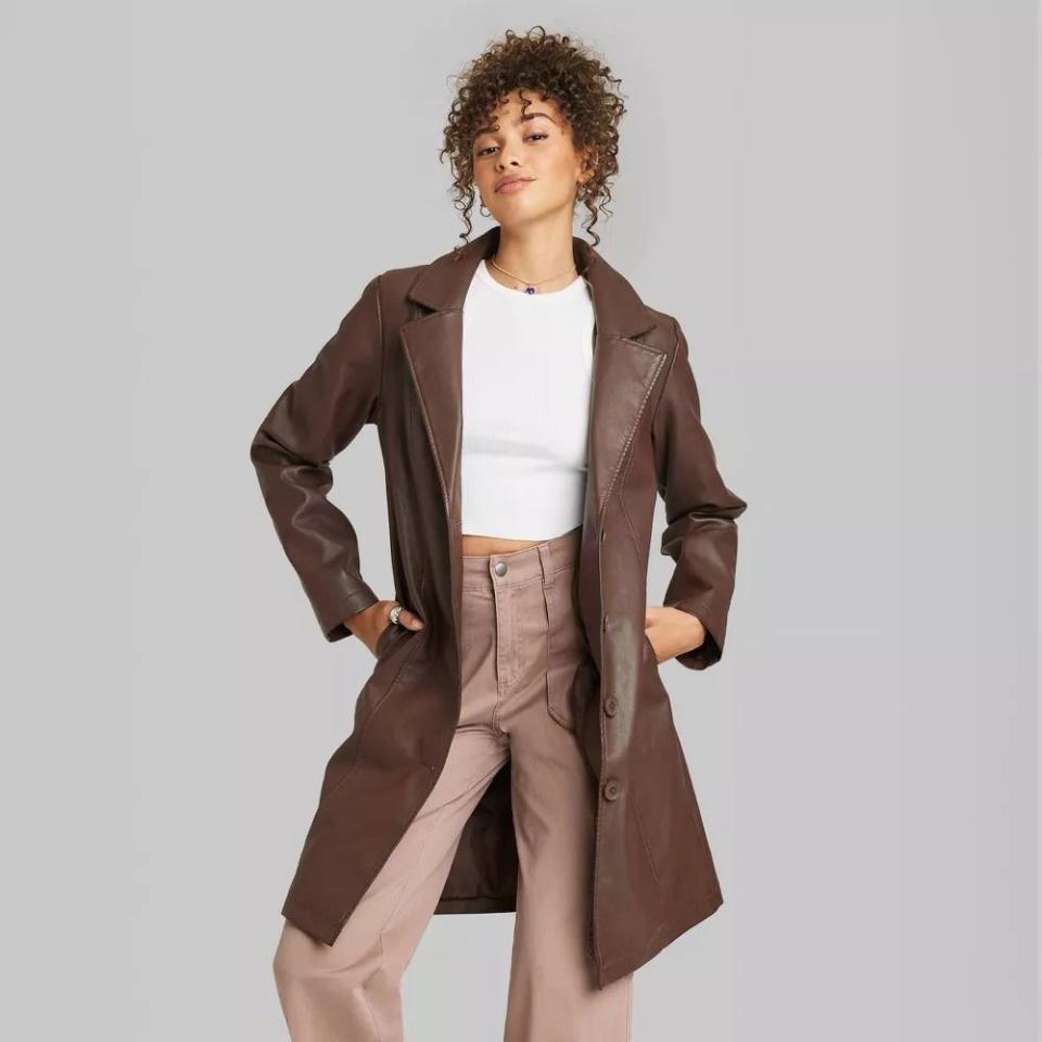 <p><a href="https://www.target.com/p/women-39-s-faux-leather-trench-coat-wild-fable-8482-brown-m/-/A-88096856" rel="nofollow noopener" target="_blank" data-ylk="slk:Shop Now;elm:context_link;itc:0;sec:content-canvas" class="link ">Shop Now</a></p><p>Faux Leather Trench </p><p>target.com</p><p>$48.00</p><span class="copyright">Wild Fable</span>