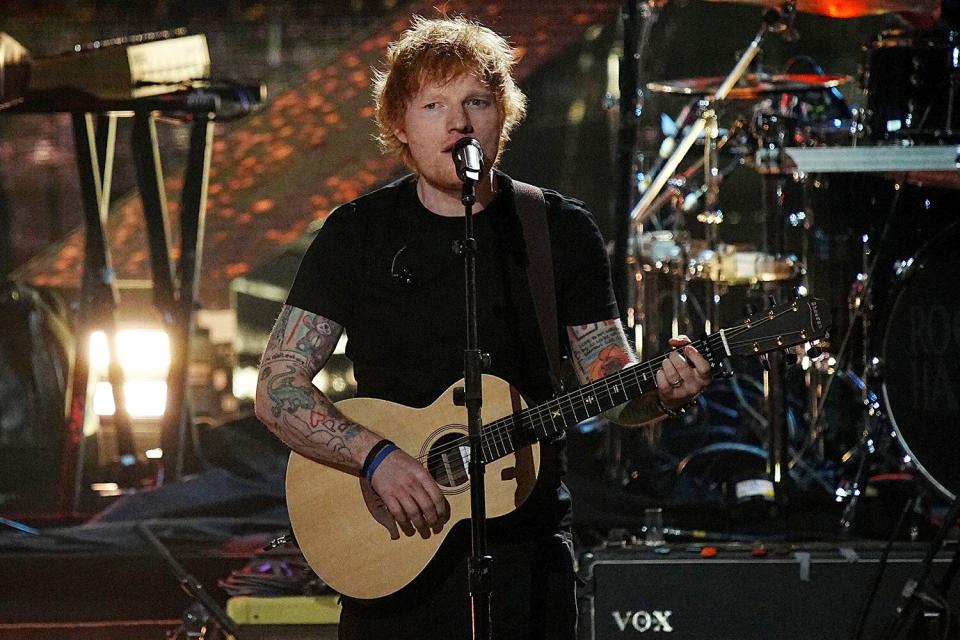 Ed Sheeran performs on stage during the 37th Annual Rock & Roll Hall Of Fame Induction Ceremony