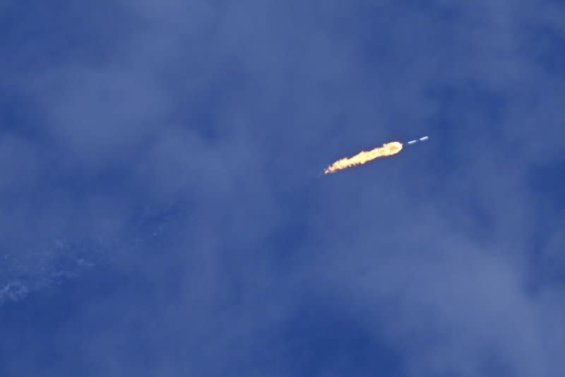 A SpaceX Falcon 9 rocket carrying 23 Starlink satellites is launched from Launch Complex 40 at the Cape Canaveral Space Force Station, Florida on Thursday, April 18, 2024. The satellites are part of the Starlink internet satellite cluster. Photo by Joe Marino/UPI