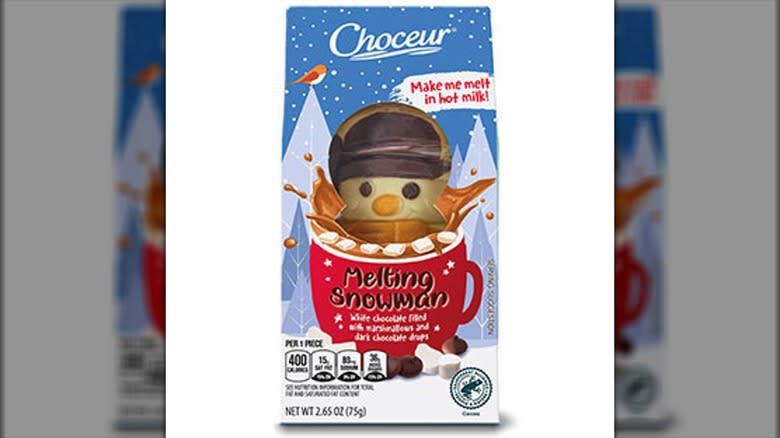 Hot cocoa melting chocolate snowman