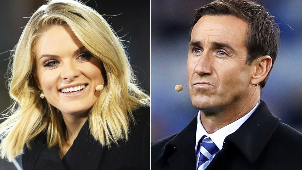 Erin Molan and Andrew Johns reportedly fell out. Image: Getty