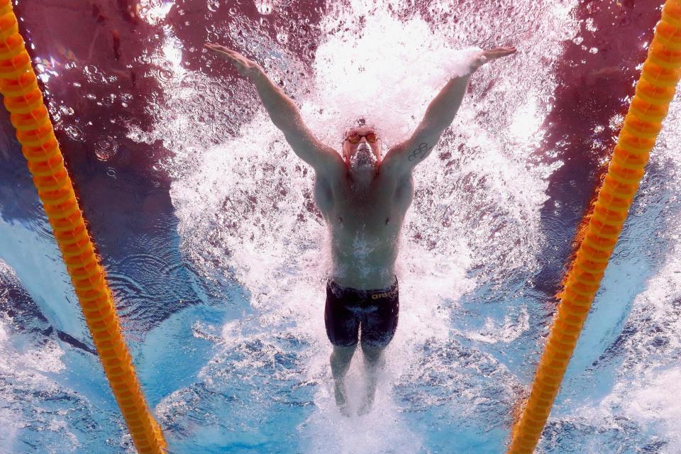 Power and precision: Adam Peaty in the water this morning as he blazed his way to another world record in the 50m heats in Budapest: Getty Images