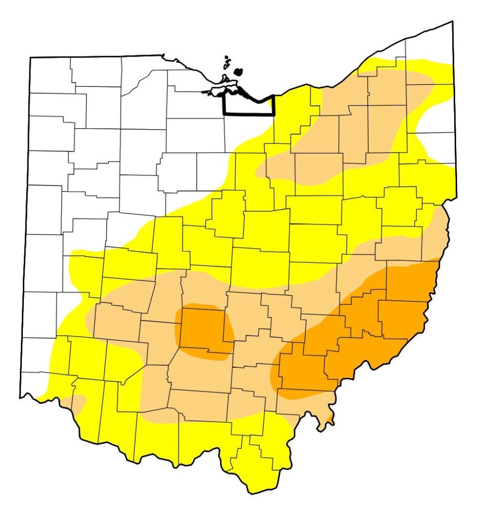 Most of Ohio's counties were registering on the U.S. Drought Monitor on Thursday.