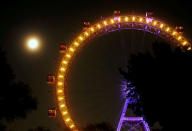 FILE PHOTO: A supermoon rises behind the Riesenrad (Giant Ferris Wheel) landmark in Vienna, Austria November 14, 2016. REUTERS/Heinz-Peter Bader/File Photo