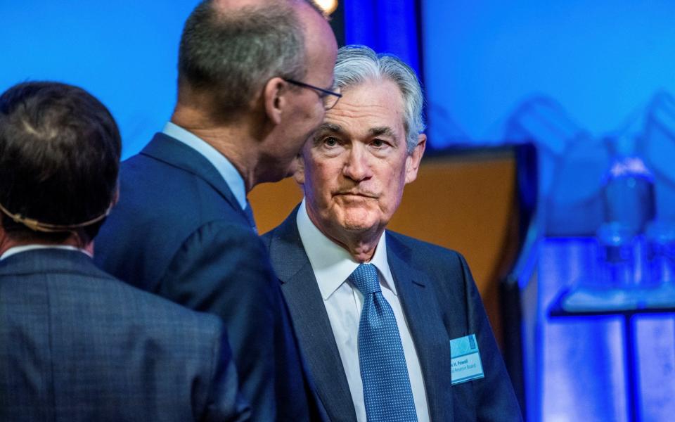 Federal Reserve chairman Jerome Powell at the Bank Symposium at the Grand Hotel in Stockholm, Sweden - TT News Agency/Claudio Bresciani/via REUTERS
