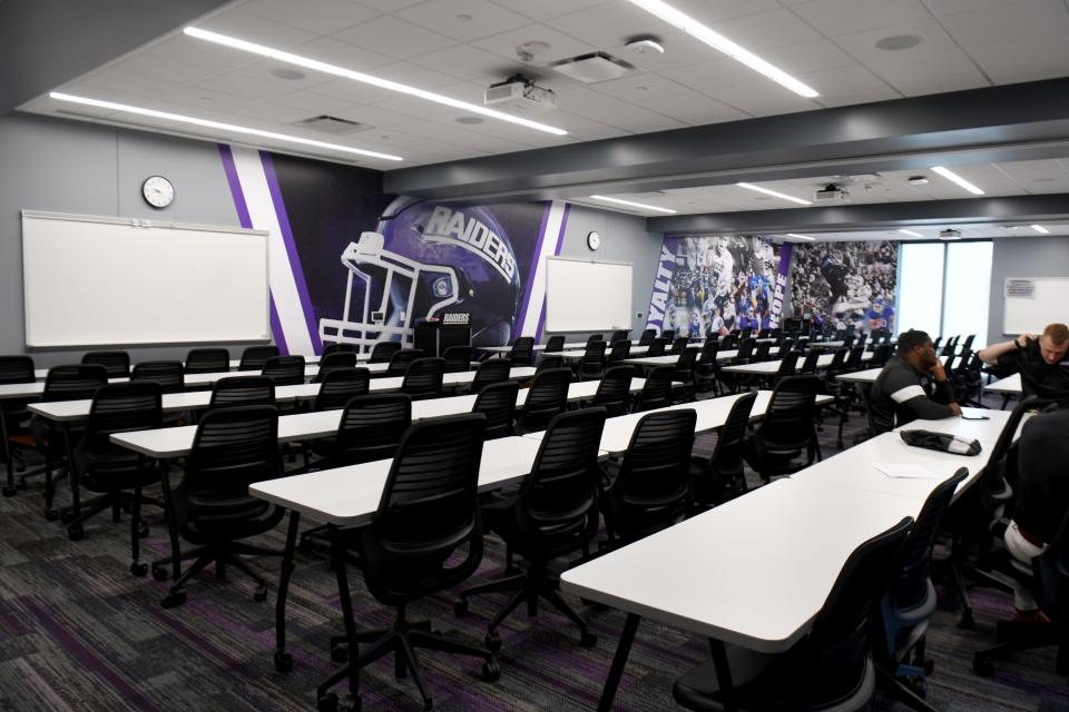 One of the meeting rooms at Mount Union's Dom and Karen Capers Football Coaching Center.