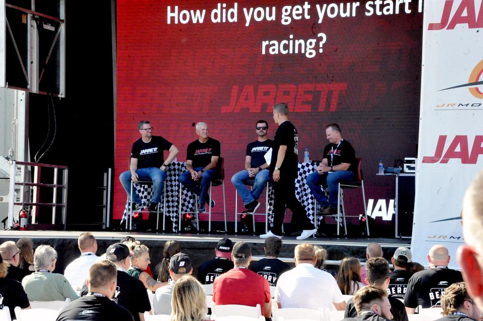 Magician Rick Smith Jr. served as master of ceremonies as Dale Earnhardt Jr., Dale Jarrett, Josh Berry and Mike Jarrett took the stage for a question-and-answer session.