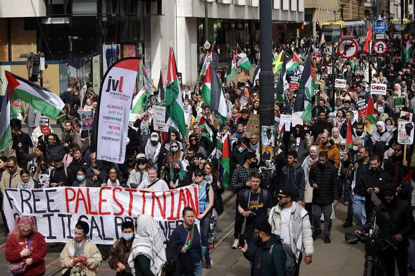 A pro-Palestinian march in Manchester city centre