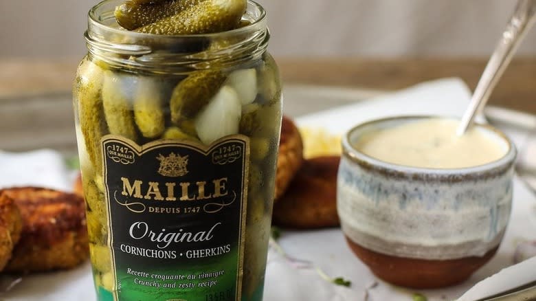 Maille cornichons gherkins pickle jar