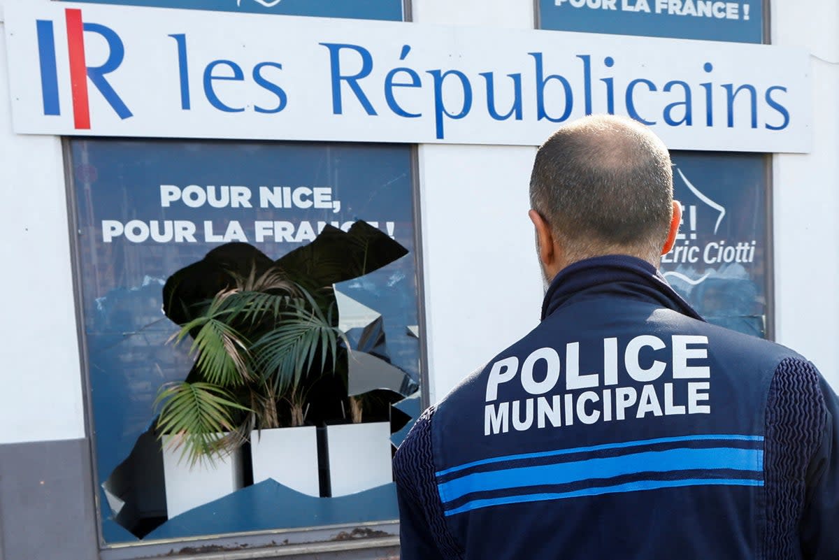 Leader of Les Republicains Eric Ciotti’s office was vandalized  in Nice (REUTERS)