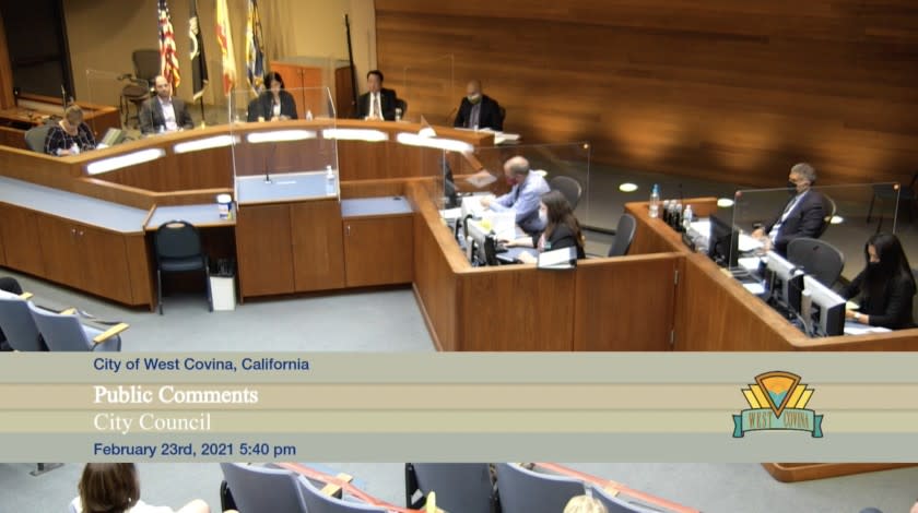 A screen grab of a recent West Covina City Council meeting