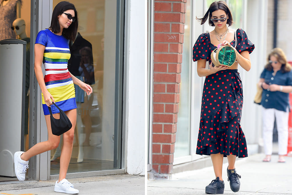 Kendall Jenner in white crop top and red sneakers on July 31 ~ I want her  style - What celebrities wore and where to buy it. Celebrity Style