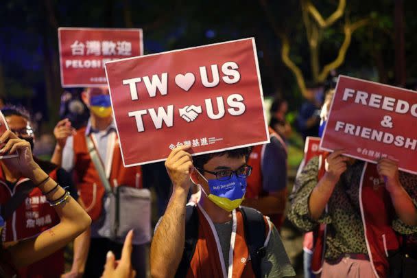 PHOTO: Demonstrators gather in support of U.S. House of Representatives Speaker Nancy Pelosi's visit, in Taipei, Taiwan, Aug. 2, 2022. (Ann Wang/Reuters)
