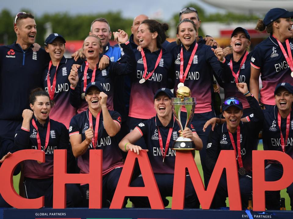 England celebrate their World Cup victory together: Getty