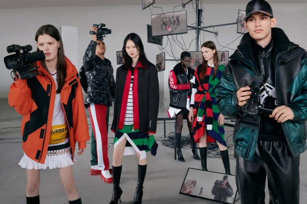 Anna Ross, Junior Vasquez, He Cong, Mammina Aker, Shayna McNeil and Alexis Chaparro for Burberry Fall 2019. Photo: Nick Knight