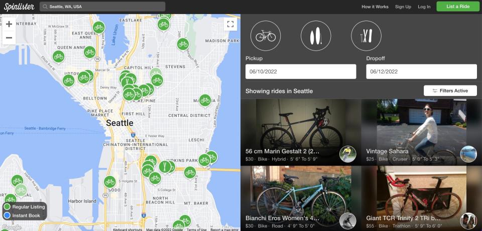 Spinlister lets anyone with spare bikes decide on a rate and list it for daily, weekly, or even monthly rentals.