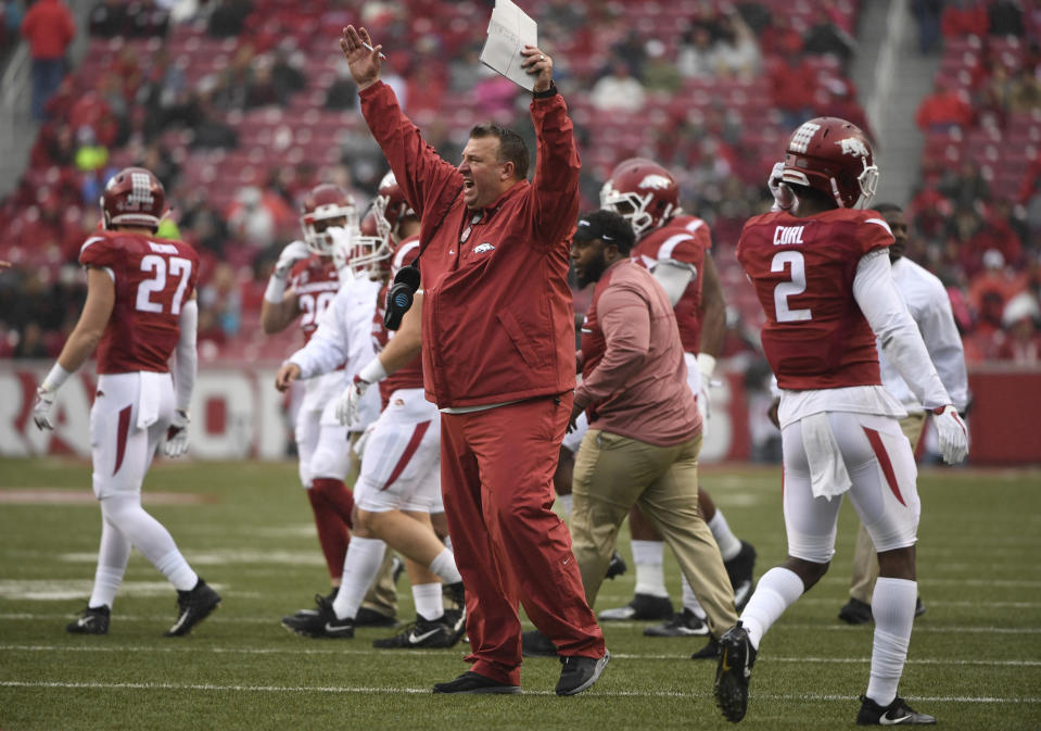 Bret Bielema won just 11 conference games in five seasons at Arkansas.