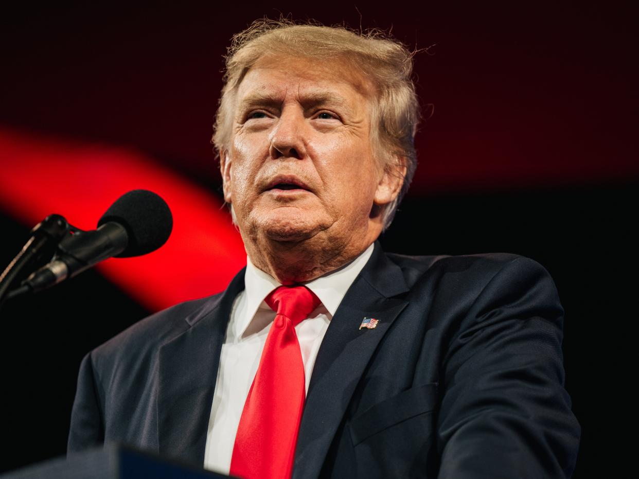 Former U.S. President Donald Trump prepares to speak during the Conservative Political Action Conference CPAC held at the Hilton Anatole on July 11, 2021 in Dallas, Texas.  (Getty Images)