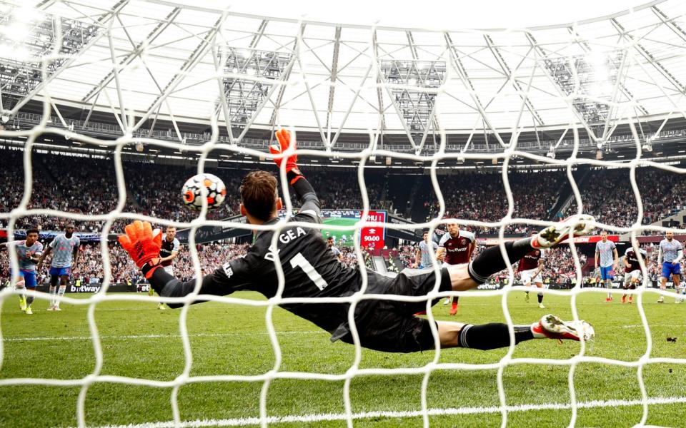 West Ham United's Mark Noble has his shot saved by Manchester United's David de Gea from the penalty spot - Reuters