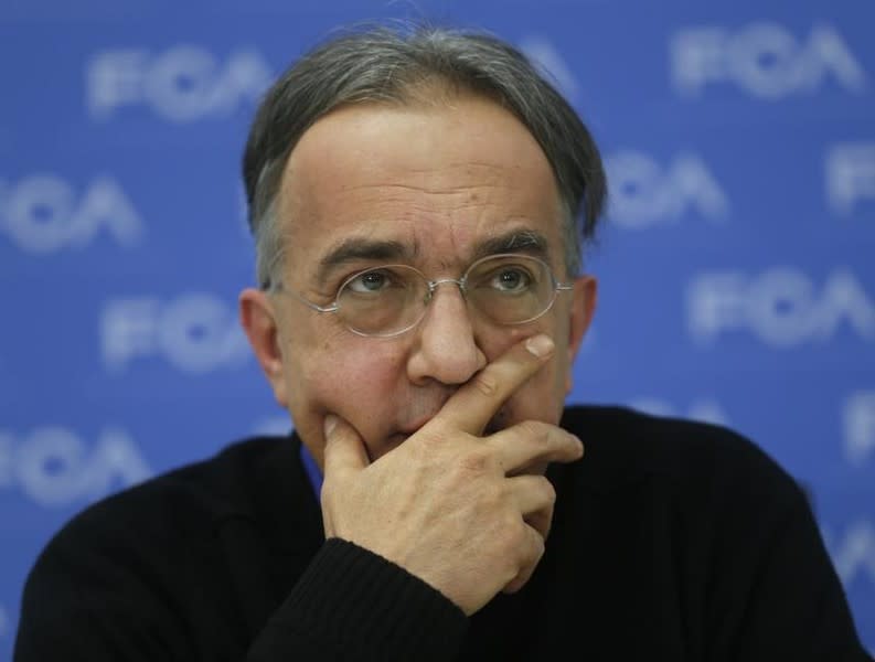 Sergio Marchionne, Chief Executive of Fiat Chrysler, speaks during the first press preview day of the North American International Auto Show in Detroit, Michigan January 12, 2015.  REUTERS/Rebecca Cook