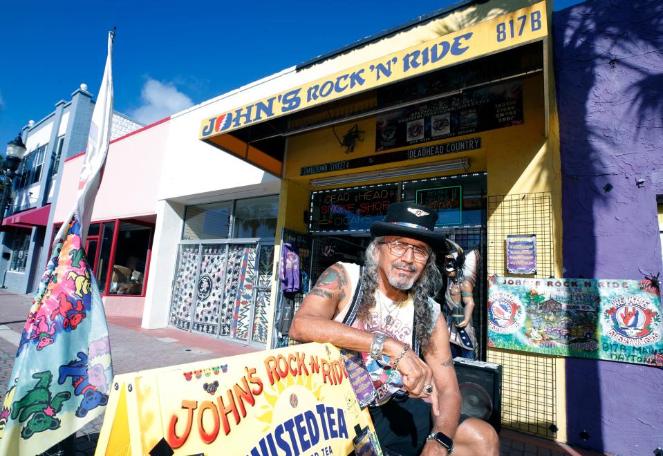 Johnny Sanchez surveys Main Street from outside his John's Rock 'N Ride gift shop. After first arriving on Main Street in 1980, Sanchez put down roots in Daytona Beach after years as a traveling carnival vendor. "It’s just a nice quiet town, so I decided to make it my home,” he said.