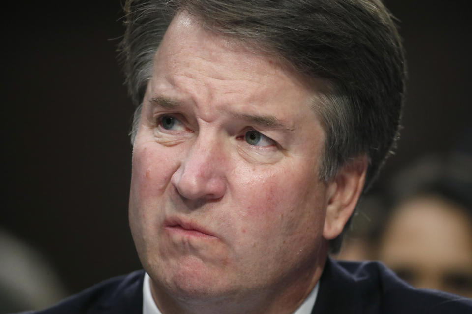 In this Sept. 6, 2018 photo, Supreme Court nominee Brett Kavanaugh testifies before the Senate Judiciary Committee on Capitol Hill in Washington. Kavanaugh is denying a sexual misconduct allegation from when he was in high school. In a statement issued Friday, Kavanaugh says the following: "I categorically and unequivocally deny this allegation. I did not do this back in high school or at any time." The New Yorker reported the alleged incident took place at a party when Kavanaugh was attending Georgetown Preparatory School. (AP Photo/Alex Brandon)