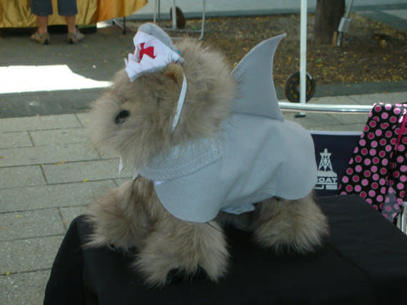 <div class="caption-credit"> Photo by: Etsy</div><div class="caption-title">1. Teeth Hat</div>This cute shark costume has the scary teeth as a hat. How adorable. <br> <i><a rel="nofollow noopener" href="http://blogs.babble.com/pets/2012/08/14/does-your-pet-love-shark-week-too-6-shark-costumes-for-your-dog-or-cat/#teeth-hat" target="_blank" data-ylk="slk:Get it from CustomDogJacket, $39.99;elm:context_link;itc:0;sec:content-canvas" class="link ">Get it from CustomDogJacket, $39.99</a> <br> <a rel="nofollow noopener" href="http://blogs.babble.com/pets/2012/05/25/nail-polish-art-for-dogs-apparently-this-is-a-thing-photos/" target="_blank" data-ylk="slk:Related: 5 pretty pedicures...for your dog;elm:context_link;itc:0;sec:content-canvas" class="link "><b>Related: 5 pretty pedicures...for your dog</b></a></i>