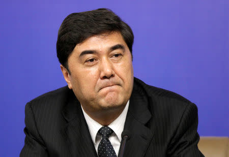 Nur Bekri, Chairman of Xinjiang Uygur Autonomous Region, attends a news conference during the annual session of China's parliament, the National People's Congress (NPC), in Beijing March 7, 2010. REUTERS/Jason Lee