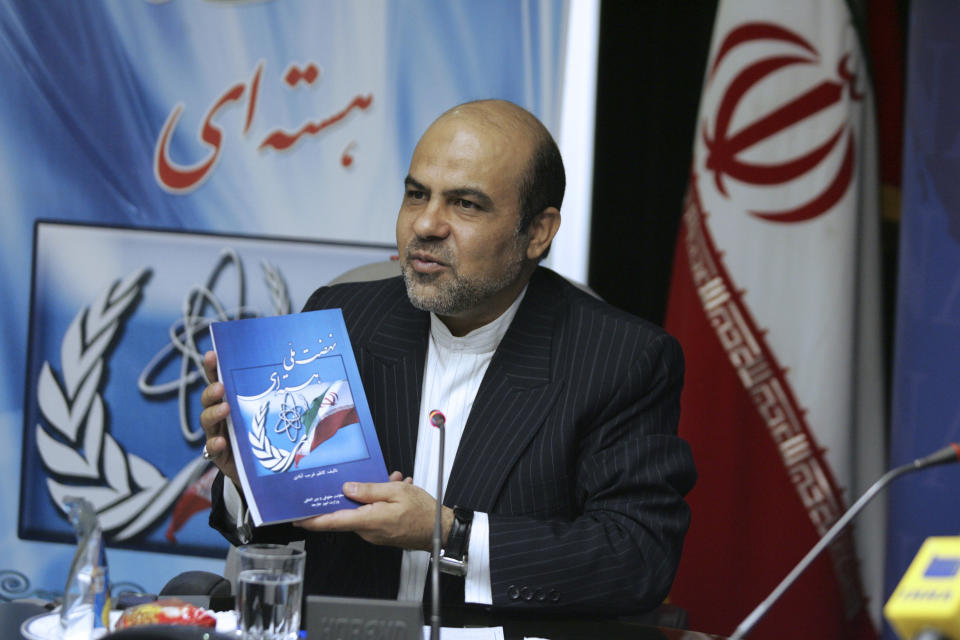 In this picture released on Tuesday, Oct. 14, 2008, by Islamic Republic News Agency, IRNA, Ali Reza Akbari speaks in a meeting to unveil the book "National Nuclear Movement" in Tehran, Iran. Iran said Saturday, Jan. 14, 2023, it had executed Akbari, a dual Iranian-British national who once held a high-ranking position in the country's defense ministry, despite international warnings to halt his death sentence, further escalating tensions with the West amid the nationwide protests now shaking the Islamic Republic.(Davoud Hosseini, IRNA via AP)