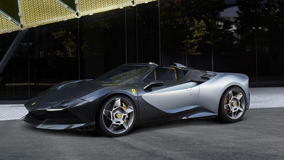 A front 3/4 view of the Ferrari SP-8