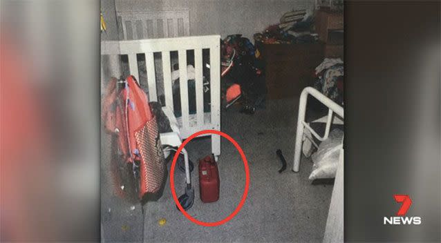 The jerry can is seen next to the girl's cot. Picture: 7 News