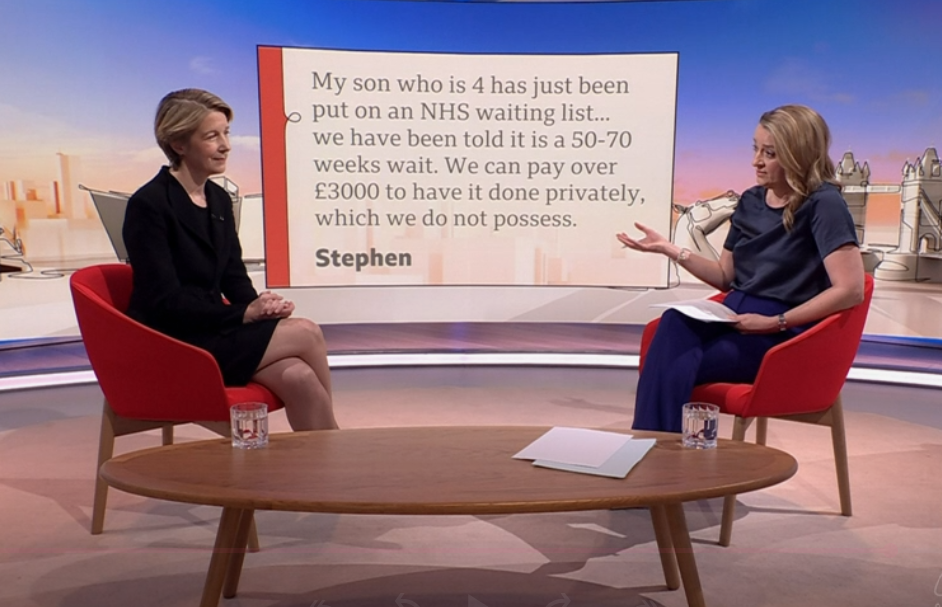 Stephen's case is put to Amanda Pritchard, chief executive of NHS England, on the BBC's Sunday with Laura Kuenssberg programme. (BBC)