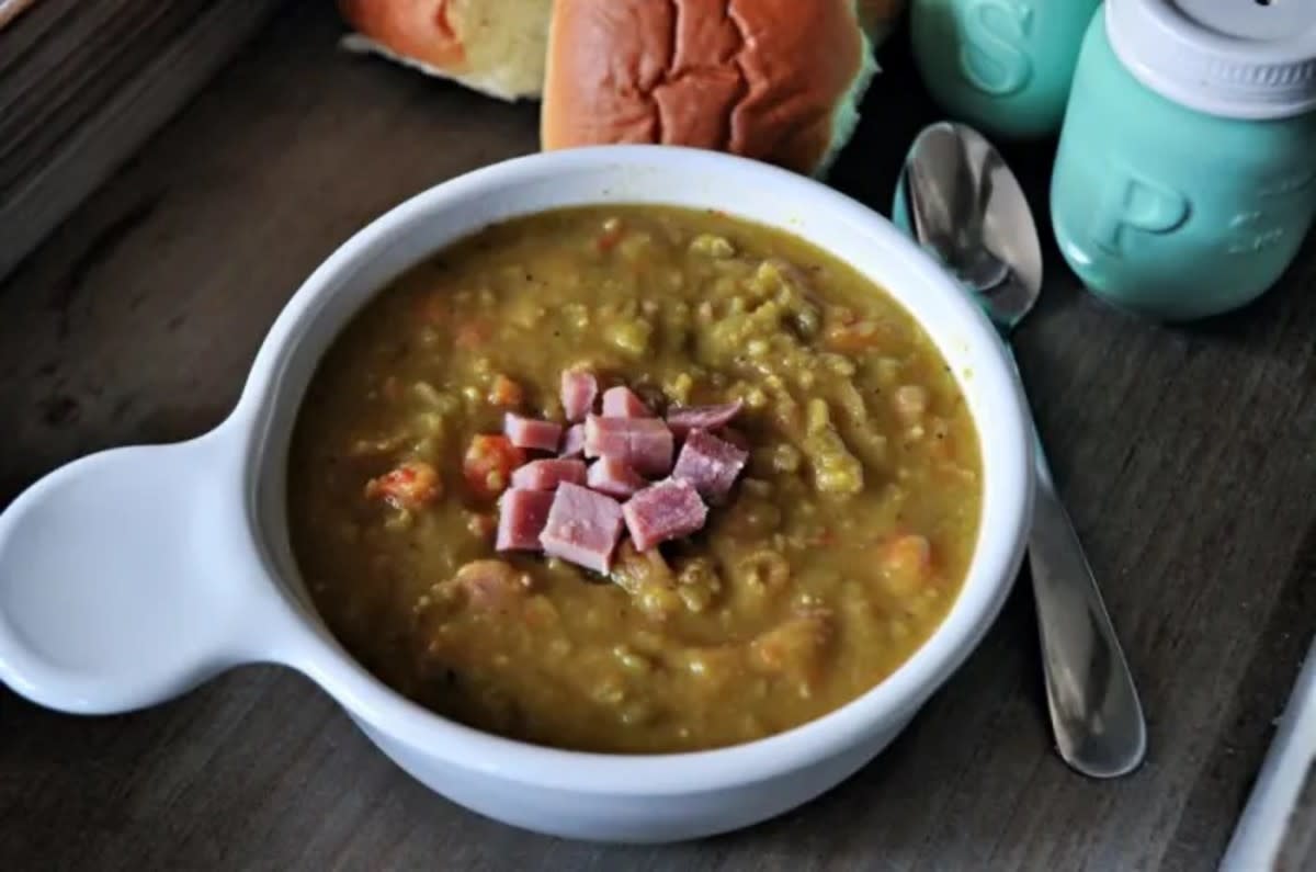 <p>Krista Marshall</p><p>This slow cooker pea soup is the perfect remix for leftover ham from the holidays. But if you don't have <a href="https://parade.com/846017/lisamarcaurele-2/16-low-carb-leftover-ham-recipes/" rel="nofollow noopener" target="_blank" data-ylk="slk:leftover ham;elm:context_link;itc:0;sec:content-canvas" class="link rapid-noclick-resp">leftover ham</a>, you can easily use pre-diced store-bought ham.</p><p><strong>Get the recipe: <a href="https://parade.com/1129086/kristamarshall/slow-cooker-split-pea-soup-recipe/" rel="nofollow noopener" target="_blank" data-ylk="slk:Slow Cooker Split Pea Soup;elm:context_link;itc:0;sec:content-canvas" class="link rapid-noclick-resp">Slow Cooker Split Pea Soup</a></strong></p>
