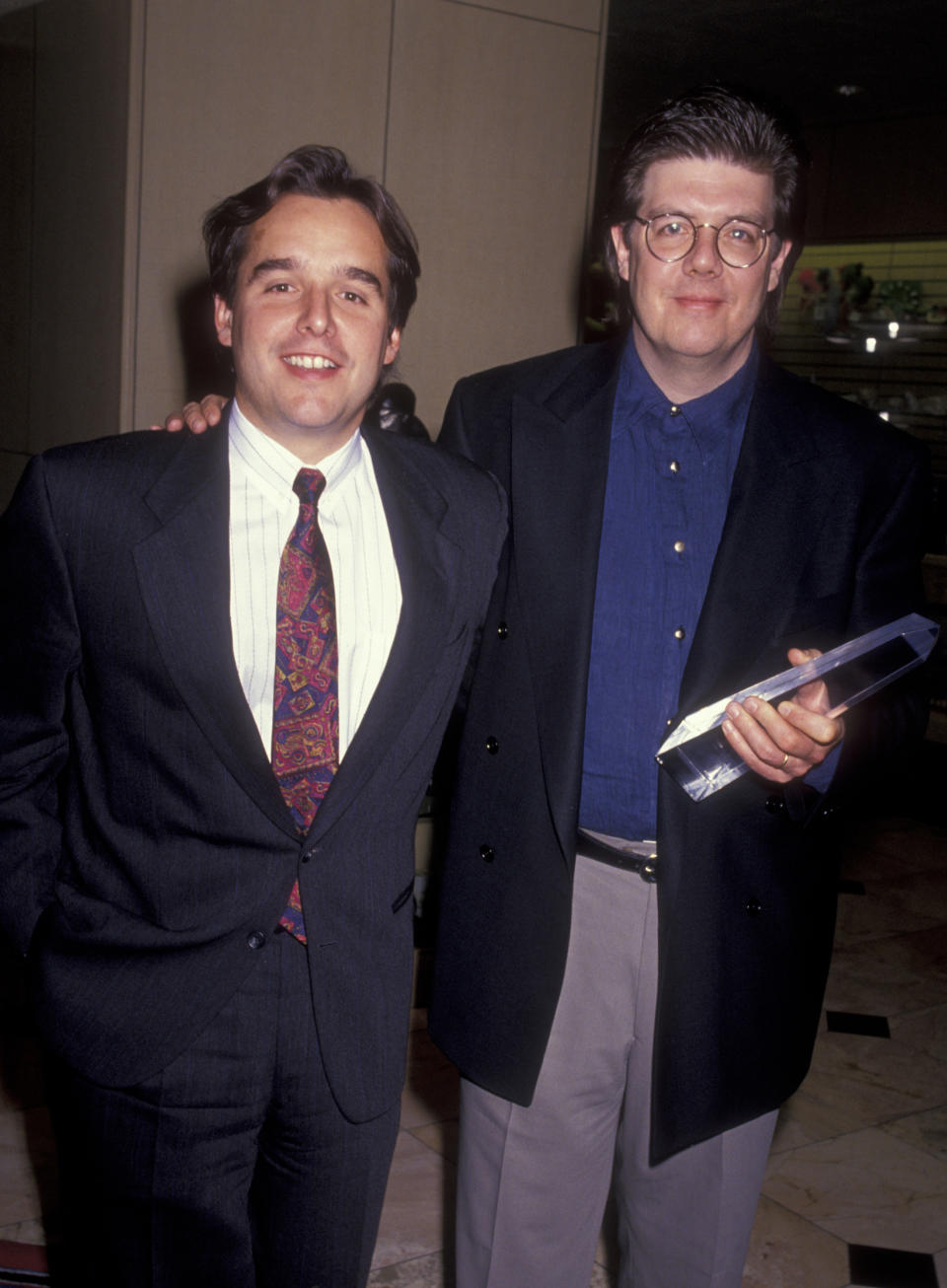 LAS VEGAS, NV - FEBRUARY 7:  Directors Chris Columbus and John Hughes attend ShoWest '91 Convention on February 7, 1991 at Bally's Hotel and Casino in Las Vegas, Nevada. (Photo by Ron Galella, Ltd./Ron Galella Collection via Getty Images) 