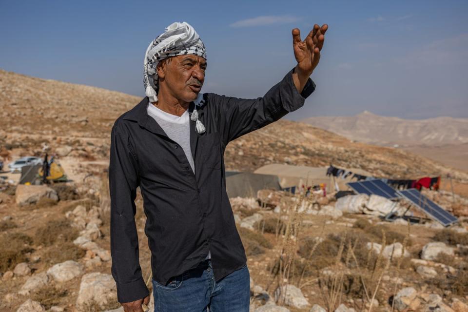 Abu Mohamed Suleiman, 52, who was forcibly displaced from Ein Rashash (Bel Trew/The Independent)