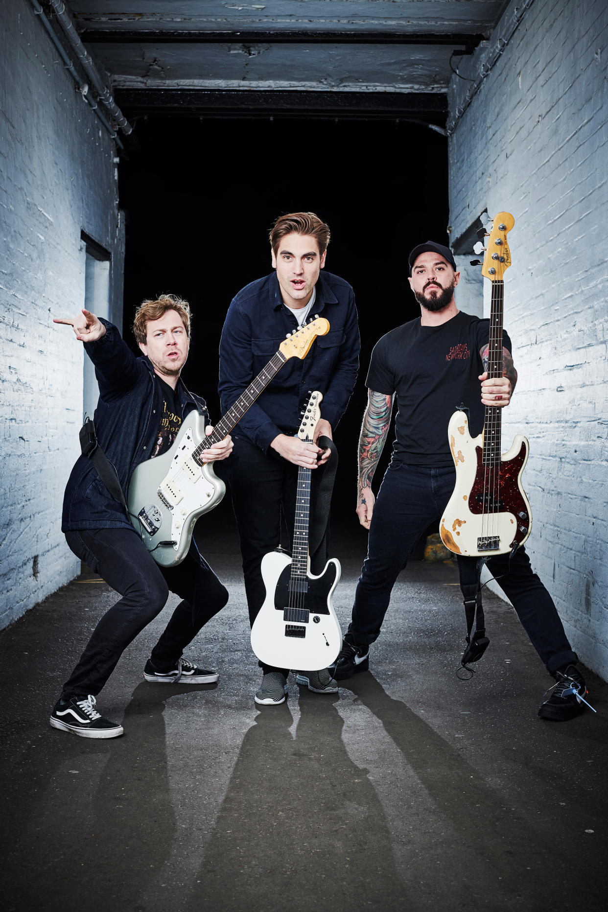 LONDON, UNITED KINGDOM - JANUARY 18: (L-R) James Bourne, Charlie Simpson and Matt Willis of English pop punk group Busted, taken on January 18, 2019. (Photo by Olly Curtis/Future Publishing via Getty Images)