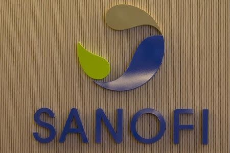 French drugs firm Sanofi's logo is pictured inside the company's headquarters during the company's 2014 annual results presentation in Paris February 5, 2015. REUTERS/Charles Platiau