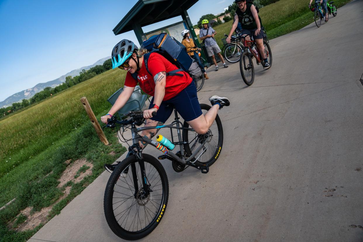 People ride bicycles during Fort Collins' 35th annual Summer Bike to Work (or Wherever) Day on Wednesday, June 28, 2023. Cyclists who participated in the event got food, bike maintenance and more at dozens of stations across the city.