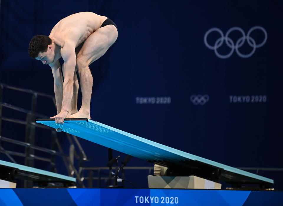 Tokyo , Japan - 2 August 2021; Patrick Hausding of Germany during the preliminary round of the men's 3m springboard at the Tokyo Aquatics Centre on day ten of the 2020 Tokyo Summer Olympic Games in Tokyo, Japan. (Photo By Stephen McCarthy/Sportsfile via Getty Images)