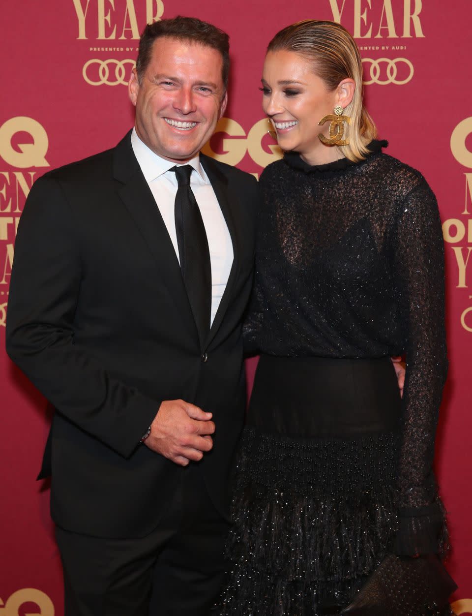 Karl Stefanovic has addressed rumours he and Jasmine Yarbrough are engaged - the pair pictured at the GQ Men Of The Year Awards at The Star on November 15, 2017 in Sydney, Australia. Source: Getty