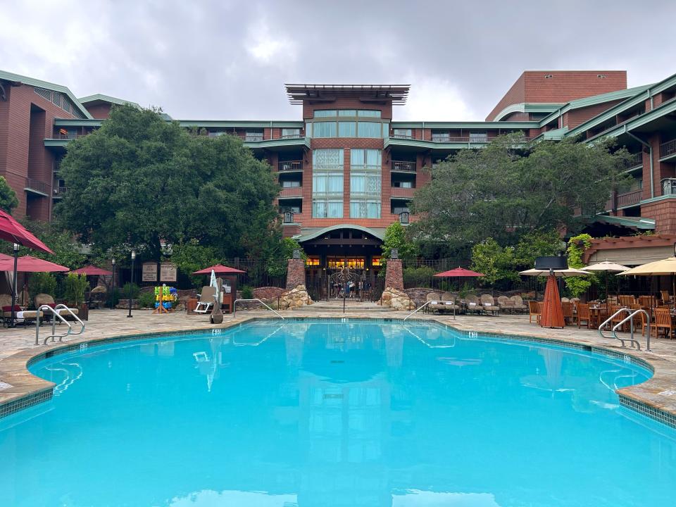 A large pool outside of Disneyland's Grand Californian Resort.