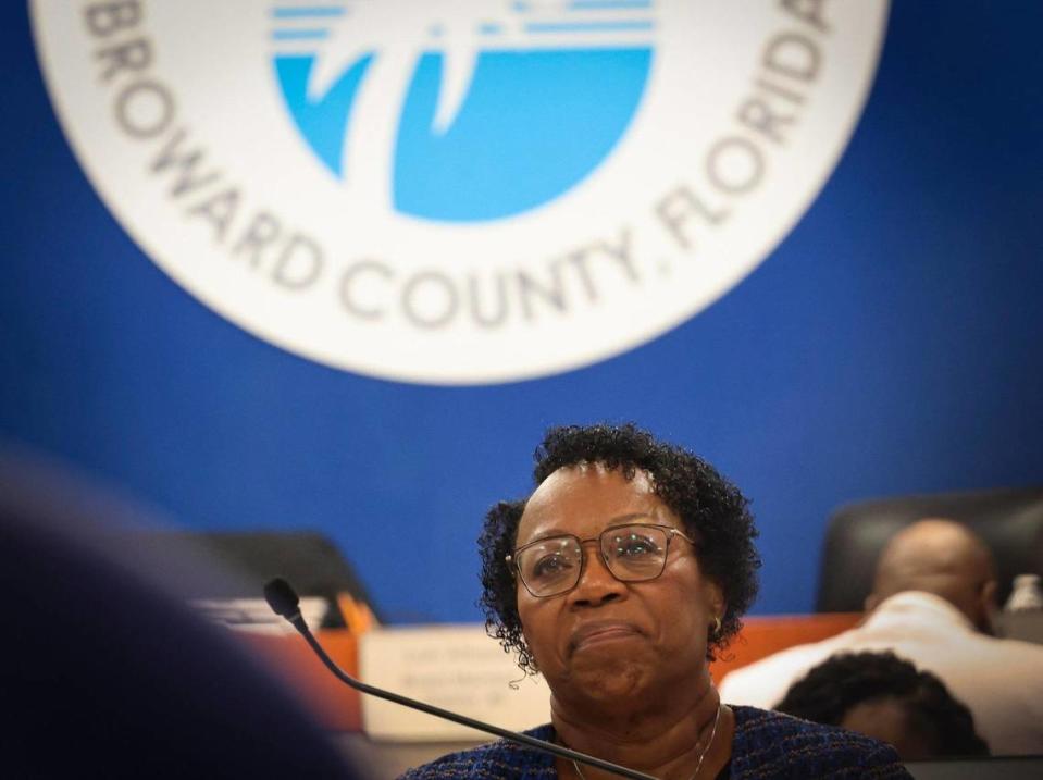 Dr. Earlean Smiley, interim superintendent of Broward County Public Schools, listens during a workshop where the board reviewed the applicants for superintendent, Tuesday, May 2, 2023, Fort Lauderdale. Only 15 people qualified for the post.