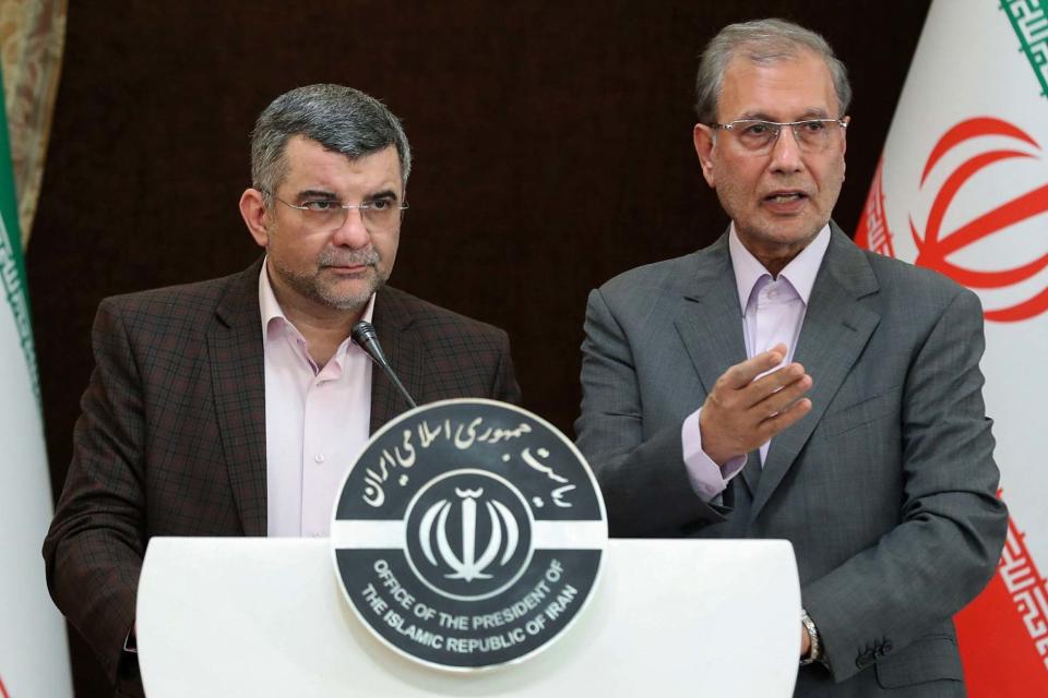 Iran's deputy health minister Iraj Harirchi (left) and the Islamic republic's government spokesman Ali Rabie (Iranian Presidency/AFP via Getty)