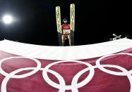 <p>Kamil Stoch, of Poland, goes off the jump during the men’s normal hill individual ski jumping competition at the 2018 Winter Olympics in Pyeongchang, South Korea, Saturday, Feb. 10, 2018. (AP Photo/Dmitri Lovetsky) </p>