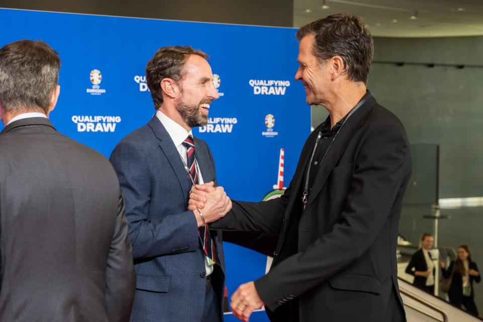 Gareth Southgate, Head Coach of England and Oliver Bierhoff, technical director of the German national football team (Getty Images)